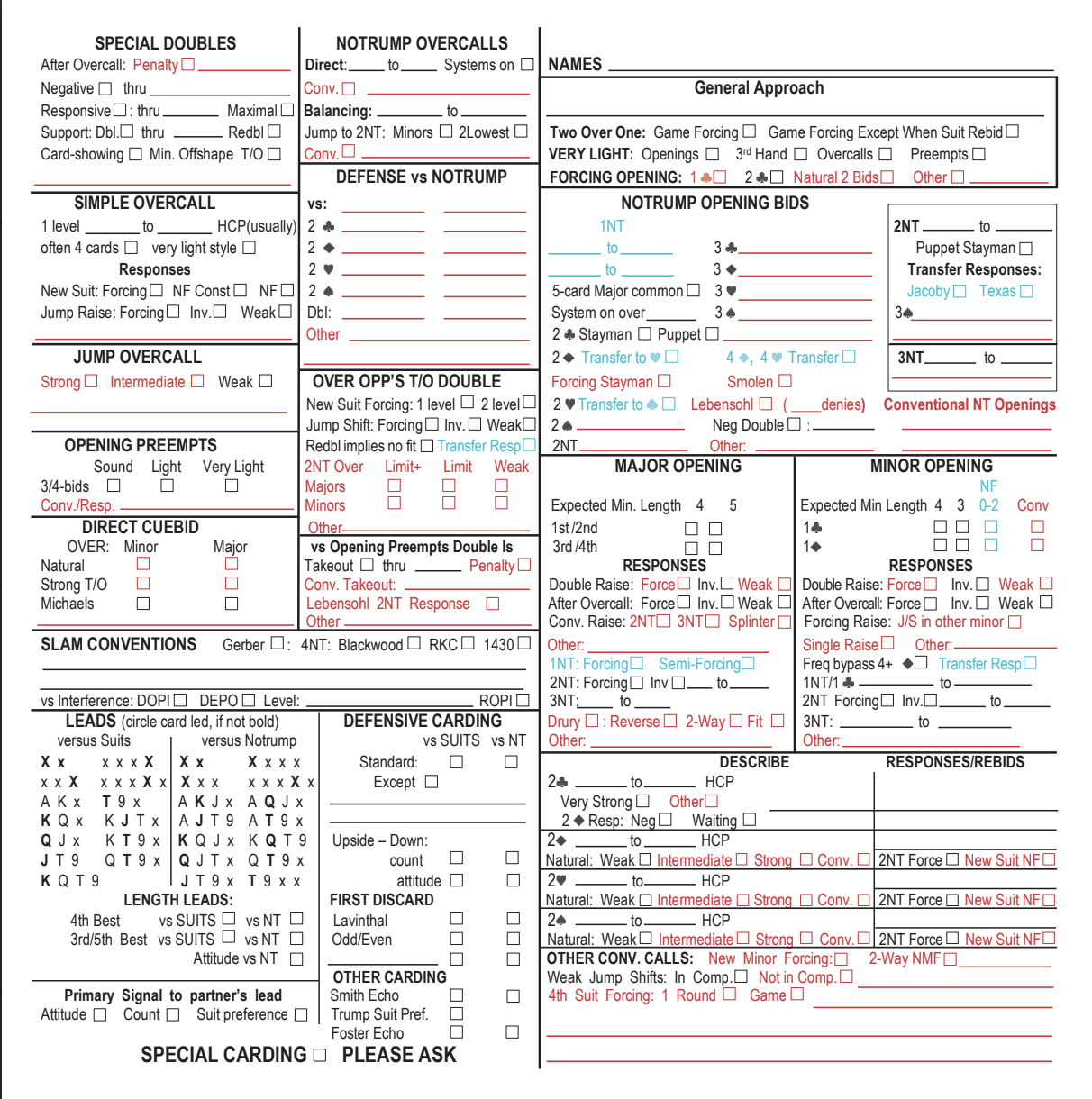 Revised 1240 Standard Convention Card - with Personal Score Sheet - 500 Sheets -  View for Bulk discounts