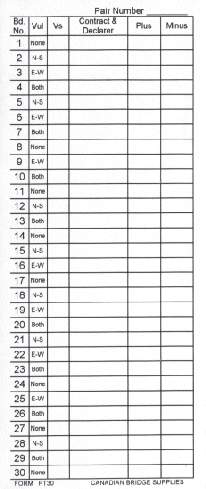 Personal Tally for 30 Boards (Form Pt30) - 500 Sheets Special order single bundle
