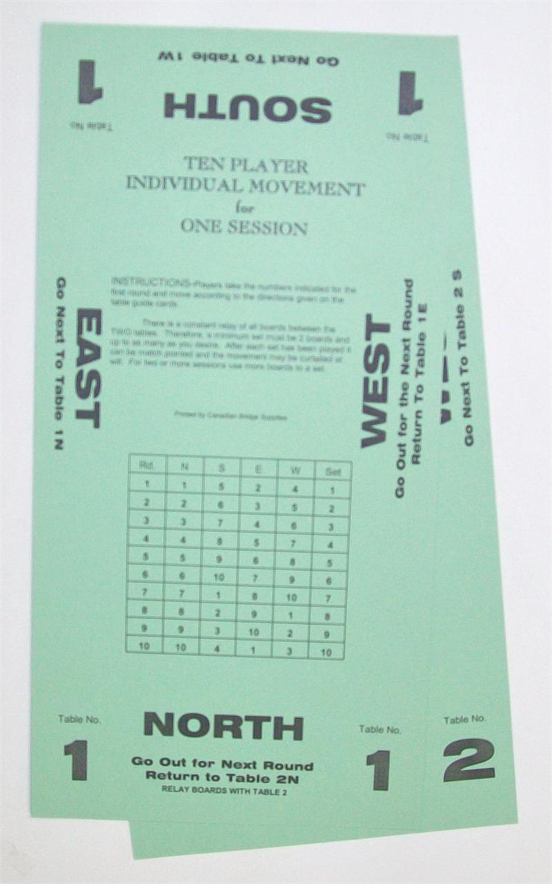Bridge 10 Player Individual Movement Cards for One Session (Green)>