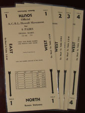 10 Mil Lamination Howell Movement Cards for 3 + 4 Tables 4 card set (Blue/Tan)(Needs audit in 2025)