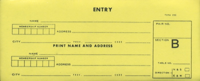 Entry Forms - Tournament - Pairs - Without Section Letter B - Yellow - 1000