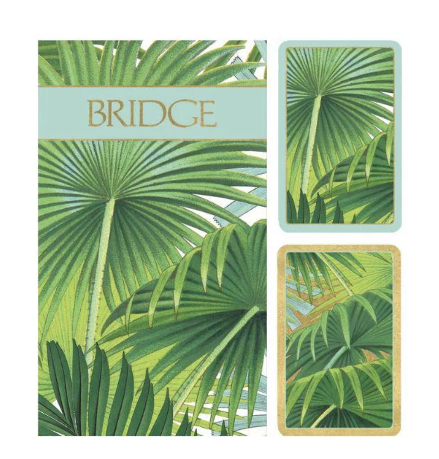 Caspari Bridge Gift Set - Regular Index Palm Fronds- 1 Double Deck Bridge Cards + 2 Score Pads