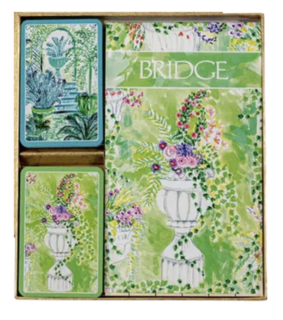 Caspari Bridge Gift Set - Regular Index Jardin De Luxembourg- 1 Double Deck Bridge Cards + 2 Score Pads