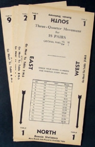 Bridge Howell Movement Cards for 18 Pairs (9 Tables) - Three Quarter (Tan)