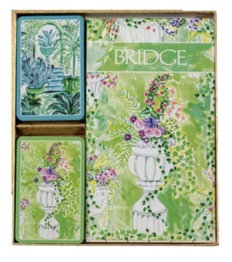 Caspari Bridge Gift Set - Regular Index Jardin De Luxembourg- 1 Double Deck Bridge Cards + 2 Score Pads