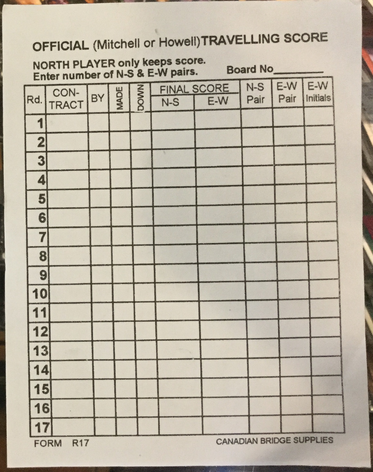 Travellers For Bridge - Form R17 (500) Sheets - White