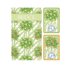 Caspari Bridge Gift Set - Regular Index Citrus Topiaries - 1 Double Deck Bridge Cards + 2 Score Pads